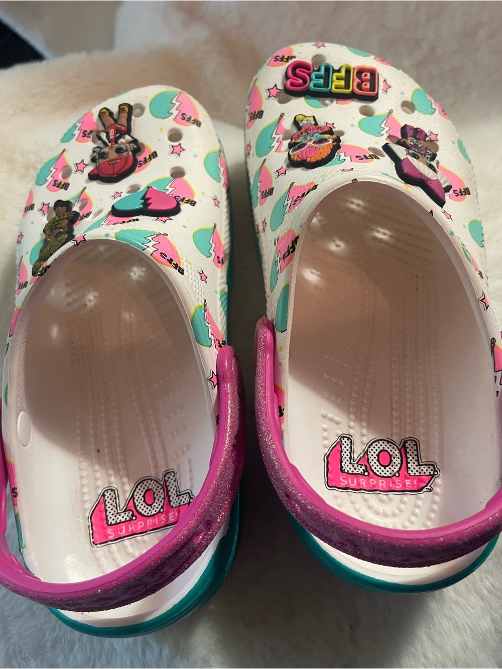 CROCS Kids White Pink Teal L.O.L. Surprise - Picture 1 of 8